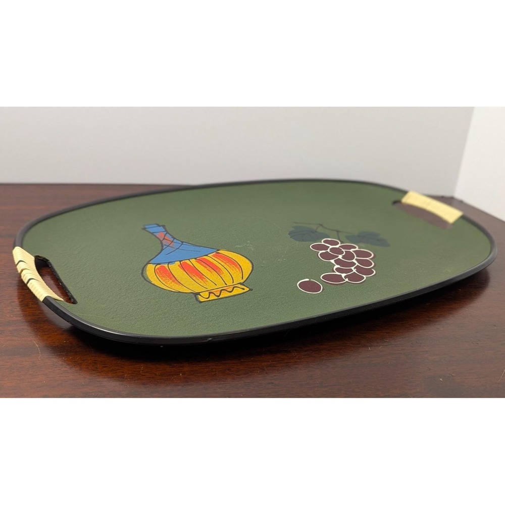 Vintage Oval Serving Tray Grapes Decanter Mid Century Barware TV Lap Tray